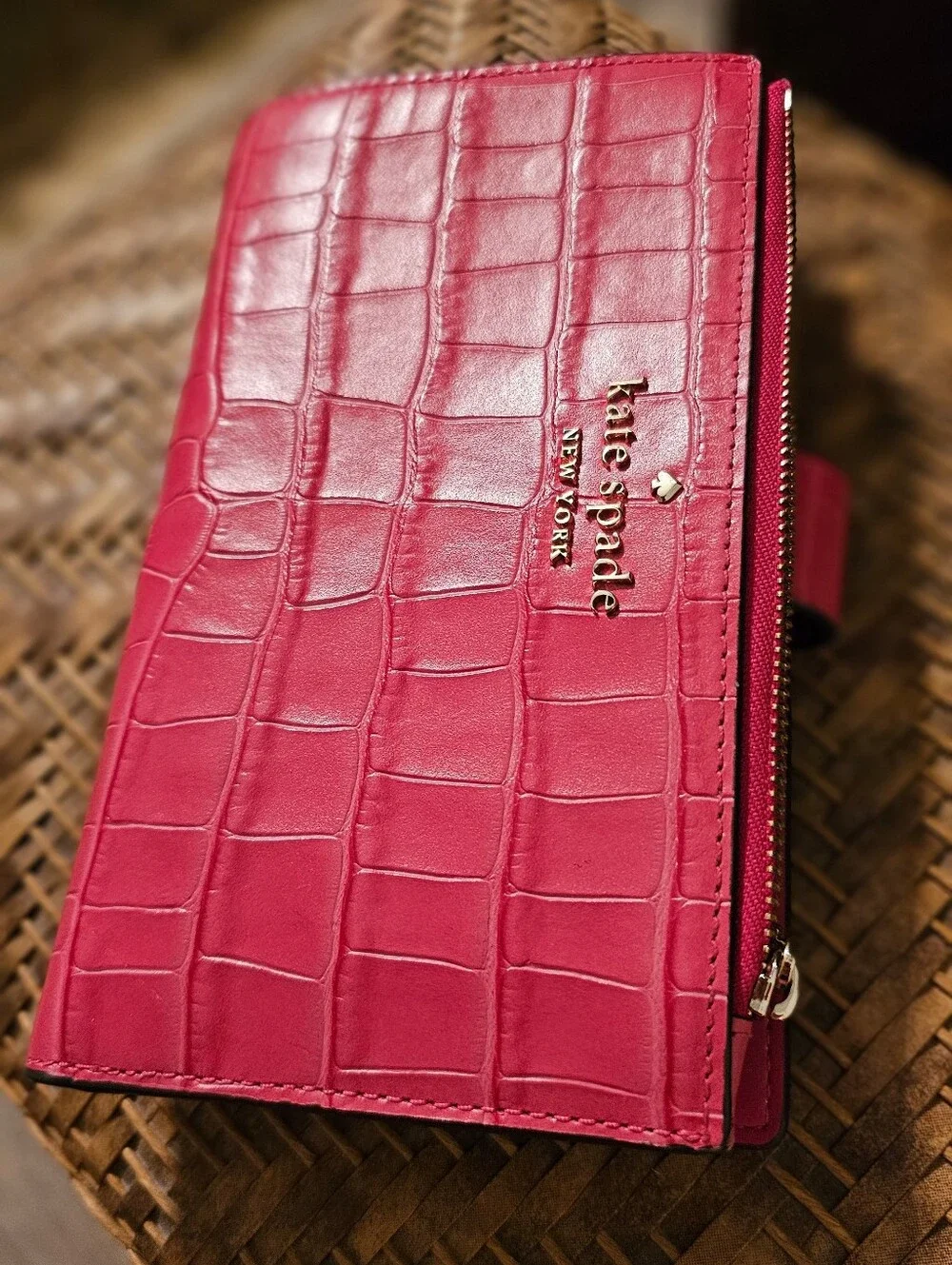 Kate Spade Croc Embossee Pink Leather Wallet EUC